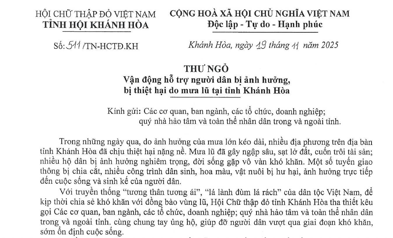 Hội Chữ thập đỏ tỉnh Khánh Hòa phát động Chiến dịch "Chung tay cùng Khánh Hòa vượt lũ" - Báo Khánh Hòa